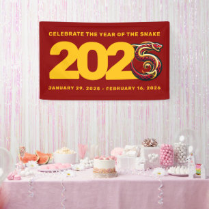 Banderoles Année rouge or du serpent 2025