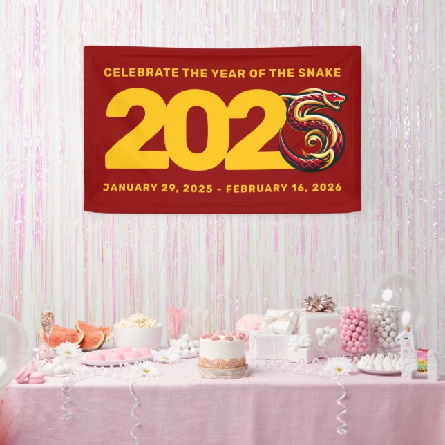Banderoles Année rouge or du serpent 2025 (Fête)