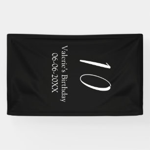 Banderoles anniversaire 10 ans blanc noir nom date calligraph