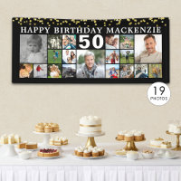 Anniversaire 19 Collage Photo Confettis Noir Or