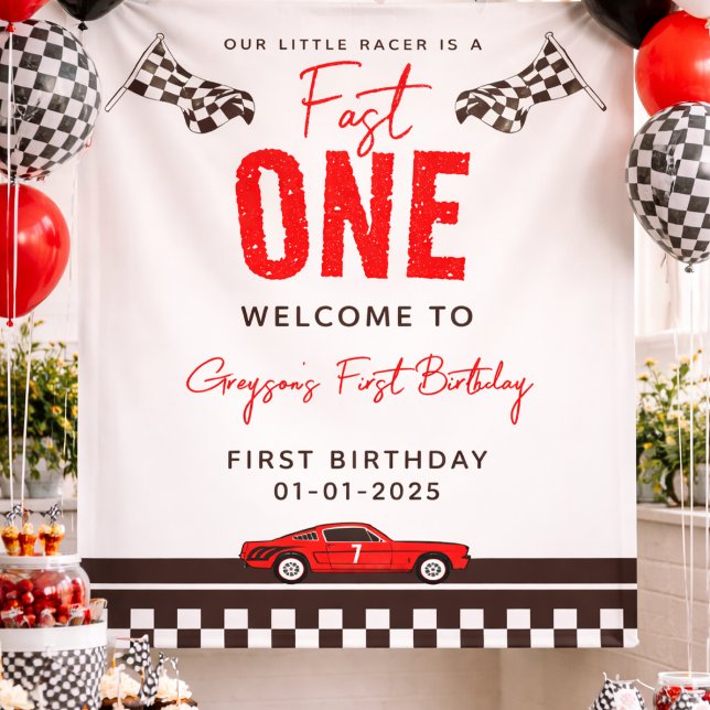 Banderoles Anniversaire 1 an Fast One Voiture de course (Fast One Race Car Boy 1st Birthday Party banner)