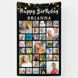 Banderoles Anniversaire 33 Photo Collage Black Gold Stars