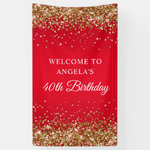 Banderoles Anniversaire 40 ans vertical rouge paillettes doré