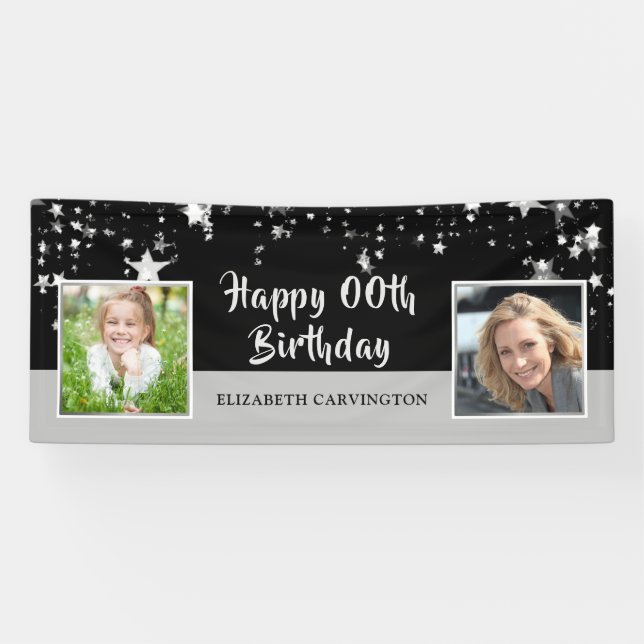 Banderoles Anniversaire | Année | Photo noir et argent (Horizontal)