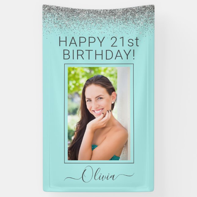 Banderoles Anniversaire Aqua Blue Turquoise Parties scintilla (Vertical)