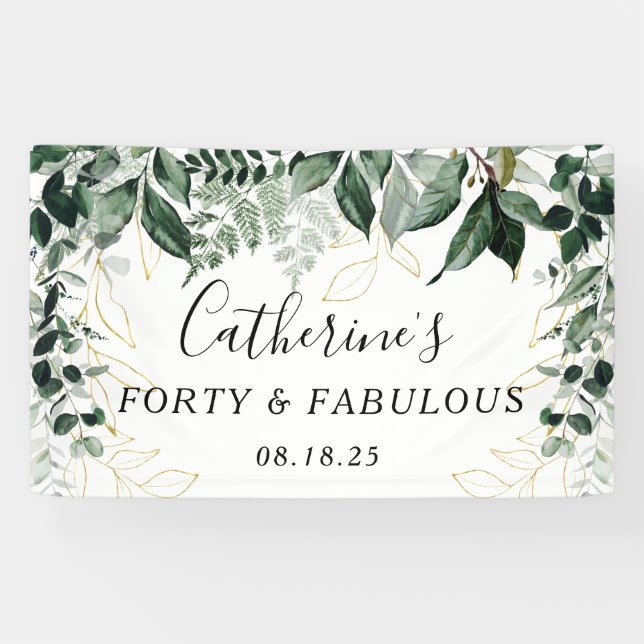 Banderoles Anniversaire, Aquarelle Botanique Verdure  (Horizontal)