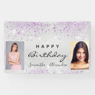 Banderoles Anniversaire argent photo violet parties scintilla