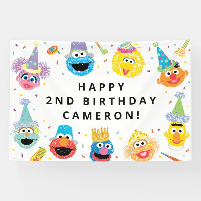 Banderoles Anniversaire avec confettis des amis de la rue Sés (Horizontal)