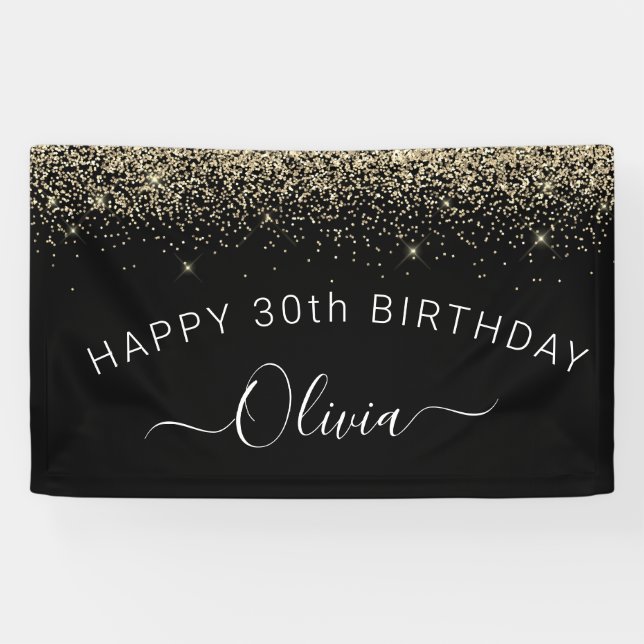 Banderoles Anniversaire Black Gold N'importe quel âge Parties (Horizontal)