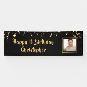 Banderoles Anniversaire Black Gold Stars Photo Couleur person