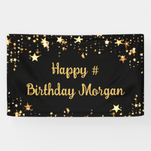 Banderoles Anniversaire Black Gold Stars Script Personnalisé