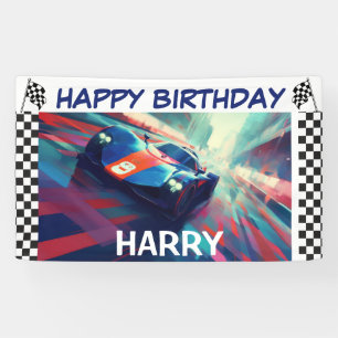 BANDEROLES ANNIVERSAIRE BLUE RACING VOITURE BANNER