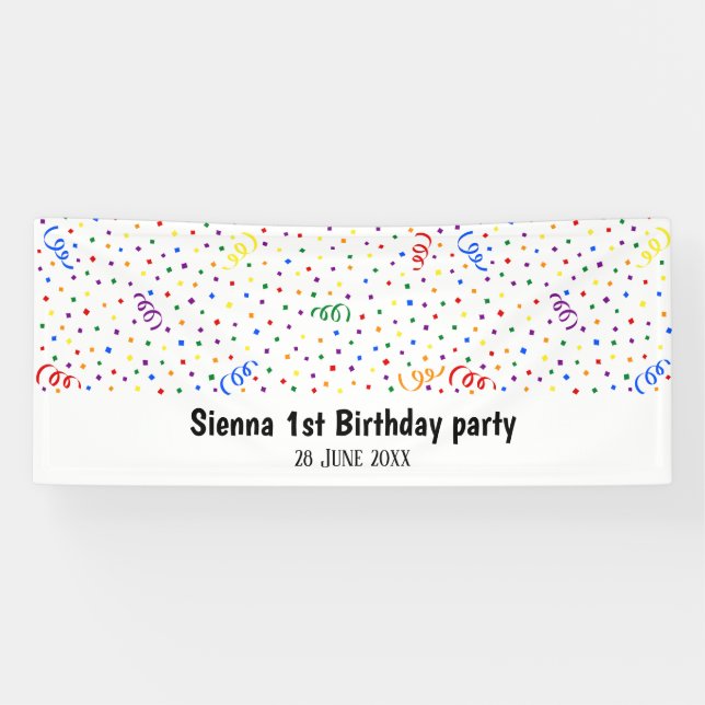 Banderoles Anniversaire confetti arc-en-ciel (Horizontal)