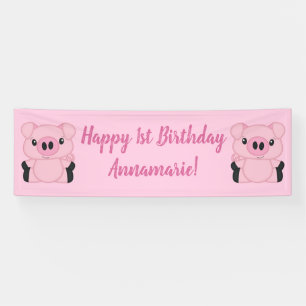 Banderoles Anniversaire de Cochon Rose