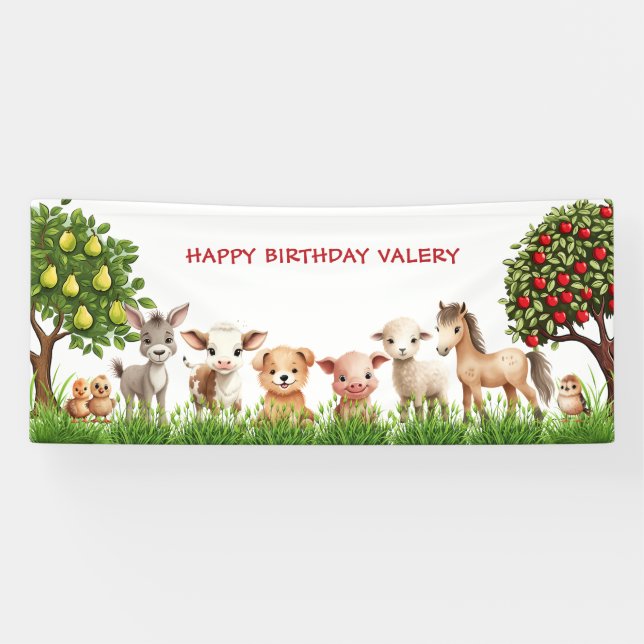 Banderoles Anniversaire de enfant de la ferme Animaux pour fi (Horizontal)
