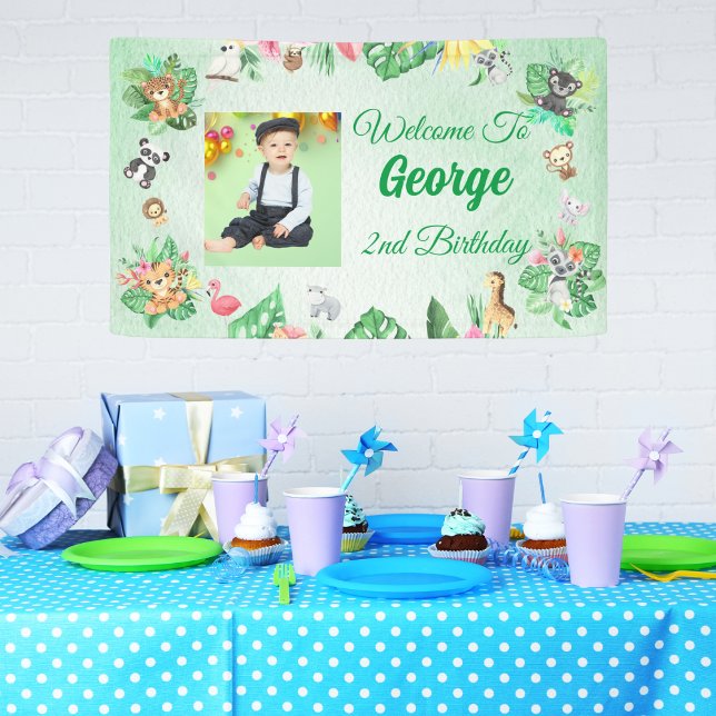 Banderoles Anniversaire de enfant de la jungle de Safari trop (Créateur téléchargé)