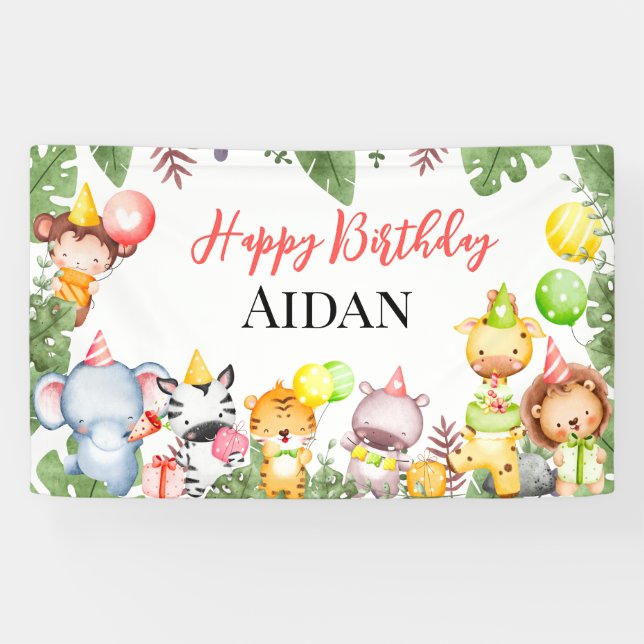Banderoles Anniversaire de enfant de Safari Animaux (Horizontal)