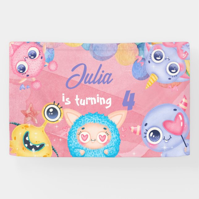Banderoles Anniversaire de enfant mignon Little Monster (Horizontal)