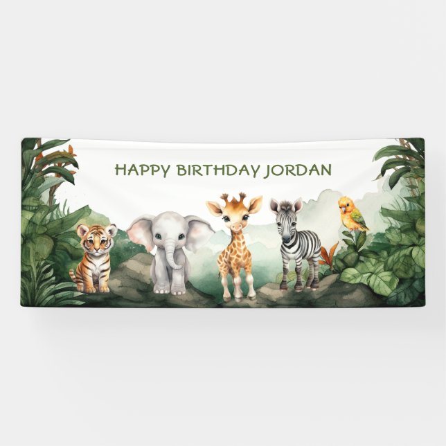 Banderoles Anniversaire de enfant Party Jungle Safari Animaux (Horizontal)