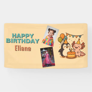Banderoles anniversaire de fille Axolotl et pingouin mignon