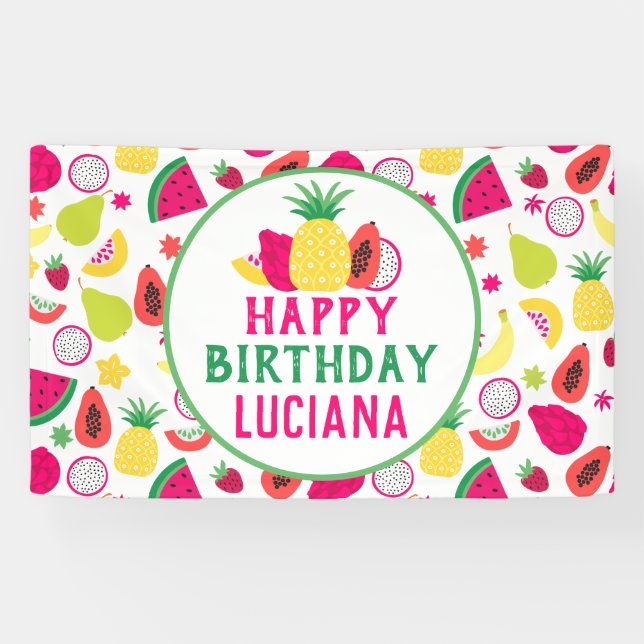 Banderoles Anniversaire de Fruits Tutti à l'ananas (Horizontal)