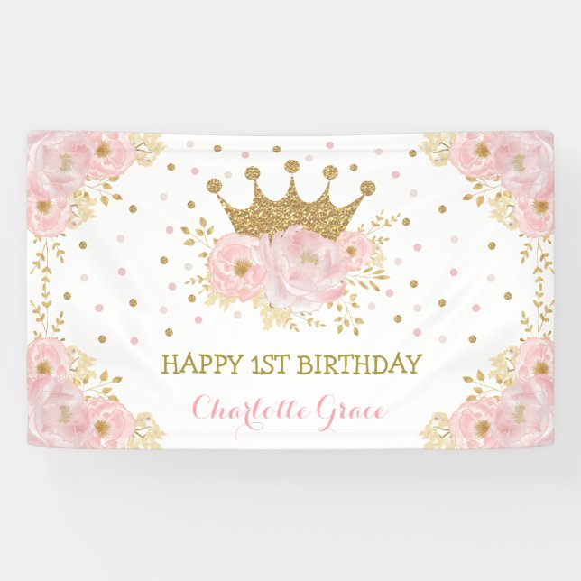 Banderoles Anniversaire de la princesse florale rose (Horizontal)