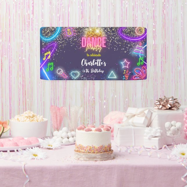 Banderoles Anniversaire de la soirée de danse néon (Fête)