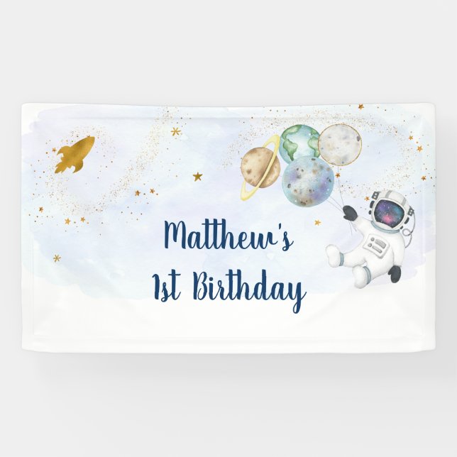 Banderoles Anniversaire de l'Astronaut Blue Gold (Horizontal)