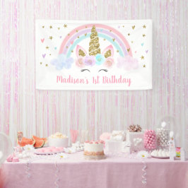 Banderoles Anniversaire de l'Unicorn Rainbow Pink Gold