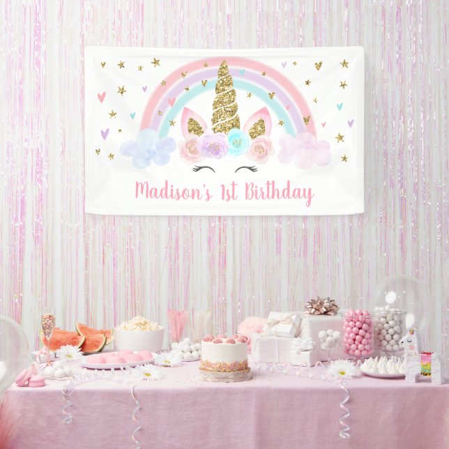 Banderoles Anniversaire de l'Unicorn Rainbow Pink Gold (Fête)