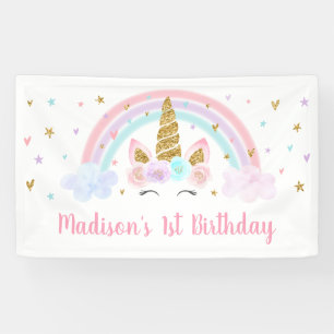 Banderoles Anniversaire de l'Unicorn Rainbow Pink Gold