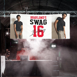 Banderoles Anniversaire de style universitaire Rouge Swag 16