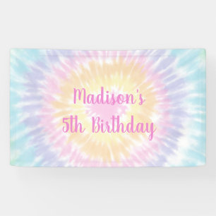 Banderoles Anniversaire de Tie Dye Pastel Rainbow Boho Hippie