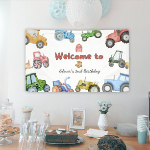 Banderoles Anniversaire de tracteur à l'aquarelle tout âge