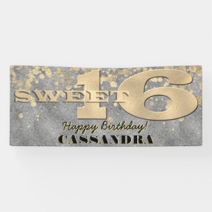 Banderoles Anniversaire des 16 ans Feuille d'or et Paillett