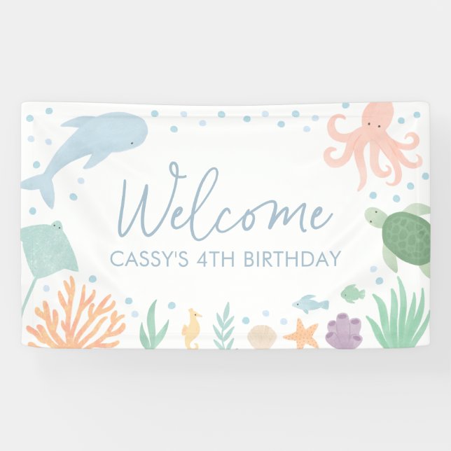 Banderoles Anniversaire des animaux de l'océan sous la mer (Horizontal)