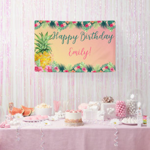 Banderoles Anniversaire des filles d'ananas du coucher de sol