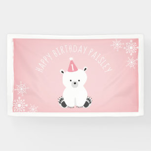 Banderoles Anniversaire d'Onederland d'hiver rose d'ours