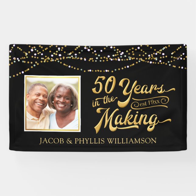 Banderoles Anniversaire d'or | 50 ANS DANS LA FABRICATION DE  (Horizontal)
