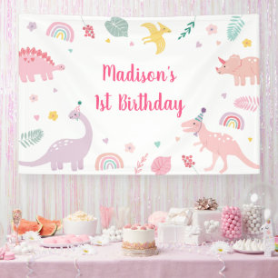 Banderoles Anniversaire du Dinosaure Boho Rose