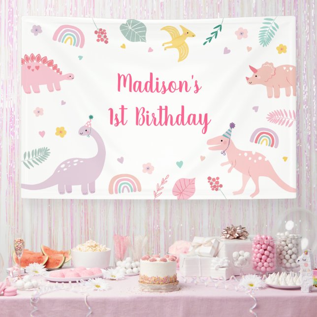 Banderoles Anniversaire du Dinosaure Boho Rose (Fête)