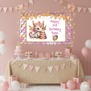 Banderoles Anniversaire du dragon rose et or personnalisé