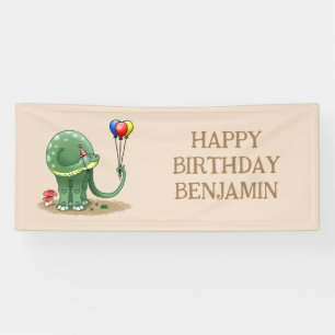 Banderoles Anniversaire d'un dinosaure tenant des ballons