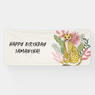 Banderoles Anniversaire enfant Guépard Rose Animaux Fête Sauv