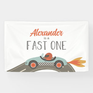 Banderoles Anniversaire Fast One voiture de course bleue