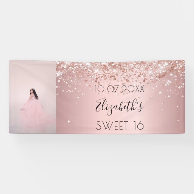 Banderoles Anniversaire fête blush rose parties scintillant p (Horizontal)