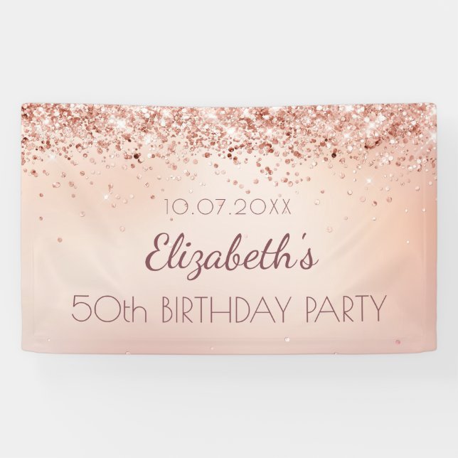 Banderoles Anniversaire fête rose or rose signe d'accueil (Horizontal)
