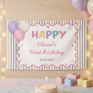 Banderoles Anniversaire Fille Amusant Rayures Pastel