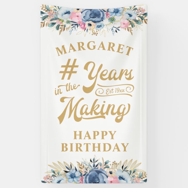 Banderoles Anniversaire Floral Retro Script ANNÉES DANS LA FA (Vertical)
