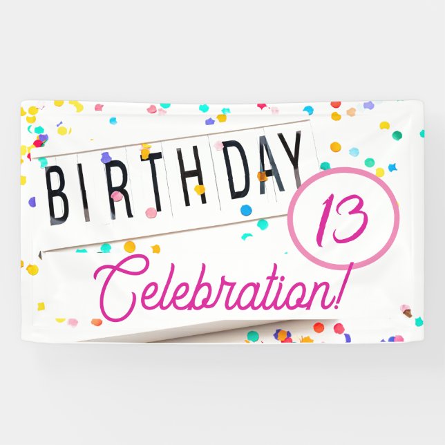 Banderoles Anniversaire Fun Confetti Texte rose (Horizontal)